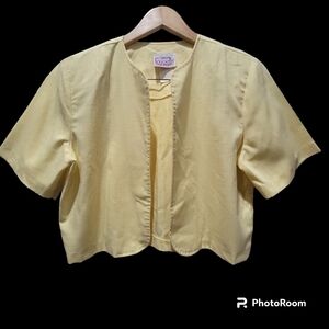 California Looks Linen Blend Size 16 Yellow Short Sleeve Blazer Office Career